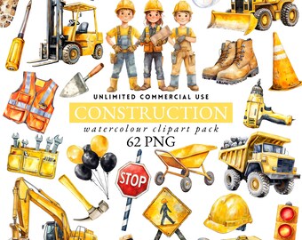 Aquarell Gelb Baustelle Clipart, Bulldozer Clipart, Gelb LKW Clipart, Verkehrsschild PNG, Straßenschilder Clipart, Baustelle, 023