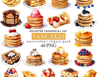 watercolour american pancakes Clipart, crepes png, Sweet Treats, Dessert, Breakfast, brunch clipart, food bundle junk journal, 115