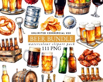 craft beer bundle watercolour clipart, ultimate drinks bundle, alcohol clipart, party drinks menu, wedding bar menu, beer bottles, 101