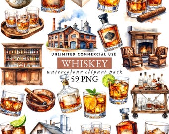 whiskey bundle watercolour clipart, ultimate drinks bundle, bourbon clipart, party drink menu, wedding bar menu, whiskey bottle, alcohol,102
