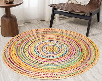 Baumwolle und Jute mehrfarbige runde Teppiche indische handgefertigte Jutekreis rein Teppiche geflochten schöne traditionelle Teppiche Raumdekorteppich