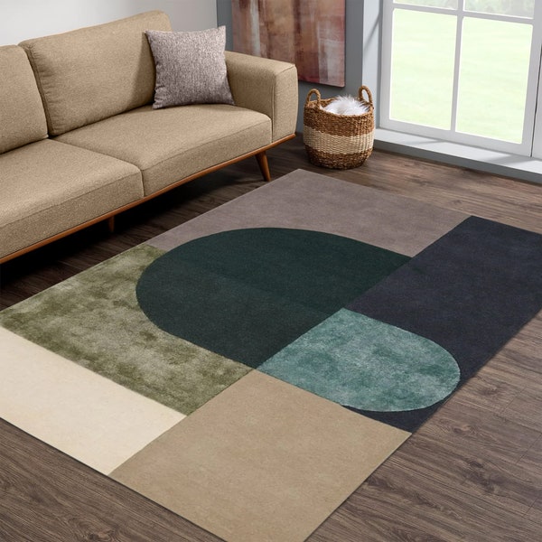 Hand Tufted Country Design Wool Rug Multicolor Tufted Rug For Living Room, Bedroom, Floor Mat, Kids Room, Halloween Decor 5x8 7x7 3x10 Feet