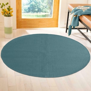 Indian handmade teal blue woollen carpet, circular area, Custom size, Home floor decor, Living room Indoor/Outdoor kilim, 3x3 5x5 7x7 Feet