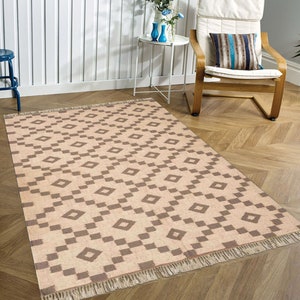 Handwoven Wool Jute Kilim, 6x9 Flat weave, bohemian home decor, customizable dhurrie, Soft Durable Area Rug, large size 8x10 Ft.