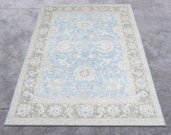 Beautiful blue wool bedroom area rug Home decor anniversary gift for wife Farmhouse decor floor carpet 6x9 9x12 5x10 feet