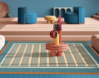 5x8 Striped Wool Flatweave Rug, Handwoven Indian Kilim Carpet, Tribal Living Room Area Rug, Custom Size Available