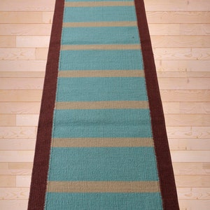 Hallway runner 2x20 3 x14, Large area rug, Handmade wool dhurrie, Boho Home decor, Flat weave runner rugs Brown, Housewarming gifts