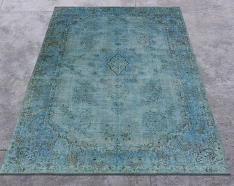 Teal blue home decor wool area rug Hand knotted living room wall art decor Bedroom floor outdoor carpet 6x9 8x10 10x14 ft