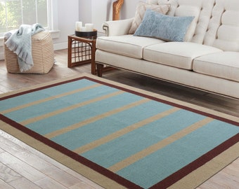 4x6 Striped Wool Flatweave Rug, Handwoven Indian Kilim Carpet, Tribal Living Room Area Rug, Custom Size Available