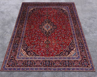 Persian red blue hand tufted wool rug Living room home wall decor Outdoor patio yoga mat gift for her 4x6 6x9 4x10 feet