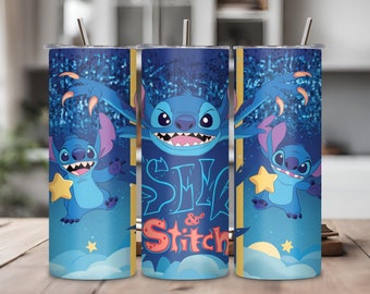 Cartoon Character Stitch Glitter 20oz Tumbler Wrap, Stitch 20oz Skinny Tumbler Wrap, 20oz Tumbler PNG Sublimation Instant Digital Download