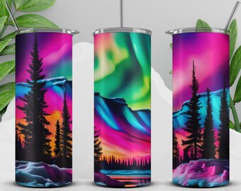 Northern Lights 20oz Sublimatie Tumbler Designs, Galaxy 9,2 x 8,3" Rechte Skinny Tumbler Wrap PNG, Sublimatie Design PNG