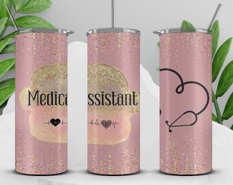 Medical Assistant, stethoscope, glitter, seamless straight 20 oz skinny tumbler digital download PNG sublimation design