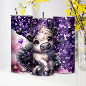 Cute Baby Seamless Highland Cow Tumbler Wrap, 20oz Skinny Sublimation Tumbler Design, Highland Cow Sublimation Design Png,Floral Tumbler Png