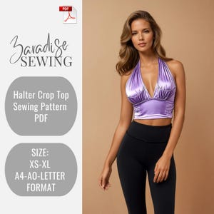 Neckholder Crop Top Schnittmuster PDF, Set mit GESCHENK, Damen Neckholder-V Bralet Style Sropped-Top, mit Schnürverschluss hinten