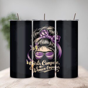 Messy Bun Mom Girls compete, women empower, 20oz Skinny Tumbler Wrap PNG Sublimation Designs Download