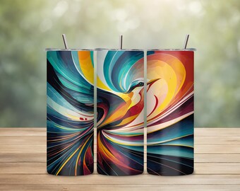 Rainbow Hummingbird Tumbler Wrap,20 oz Skinny Sublimation Tumbler Design, Bird Sublimation Design,Watercolor Animal Tumbler Downloads