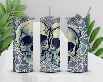 Melted Skull Tumbler Wrap PNG, Skull Halloween Tumbler Wrap, Skull Design 20 oz Skinny Tumbler Sublimation Design, Instant Download