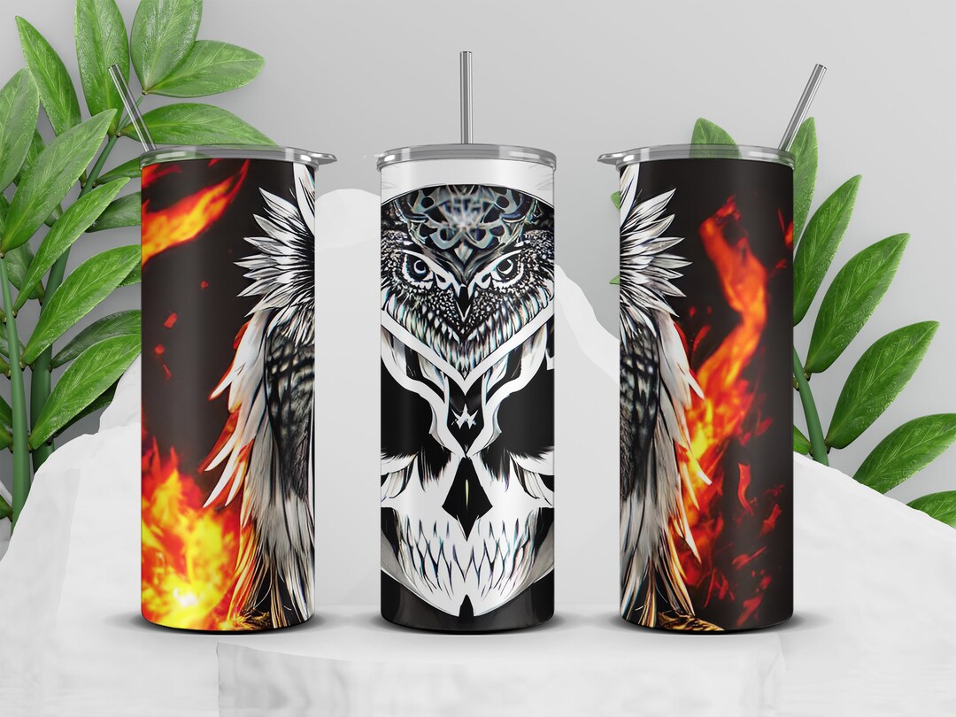 Melted Skull Tumbler Wrap PNG, Skull Halloween Tumbler Wrap, Skull Fire