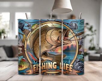 2 modelos Fisherman Tumbler Wrap, Sublimación de vida de pesca PNG Descarga digital, 20oz Skinny Straight Tumbler Wrap Diseño sin costuras