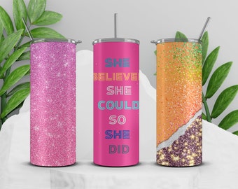 Ze geloofde dat ze het kon, dus ze deed het, ze geloofde Tumbler wrap, Typografische Print, Inspirerende Tumbler Cadeau voor haar, INSTANT Download 20 oz