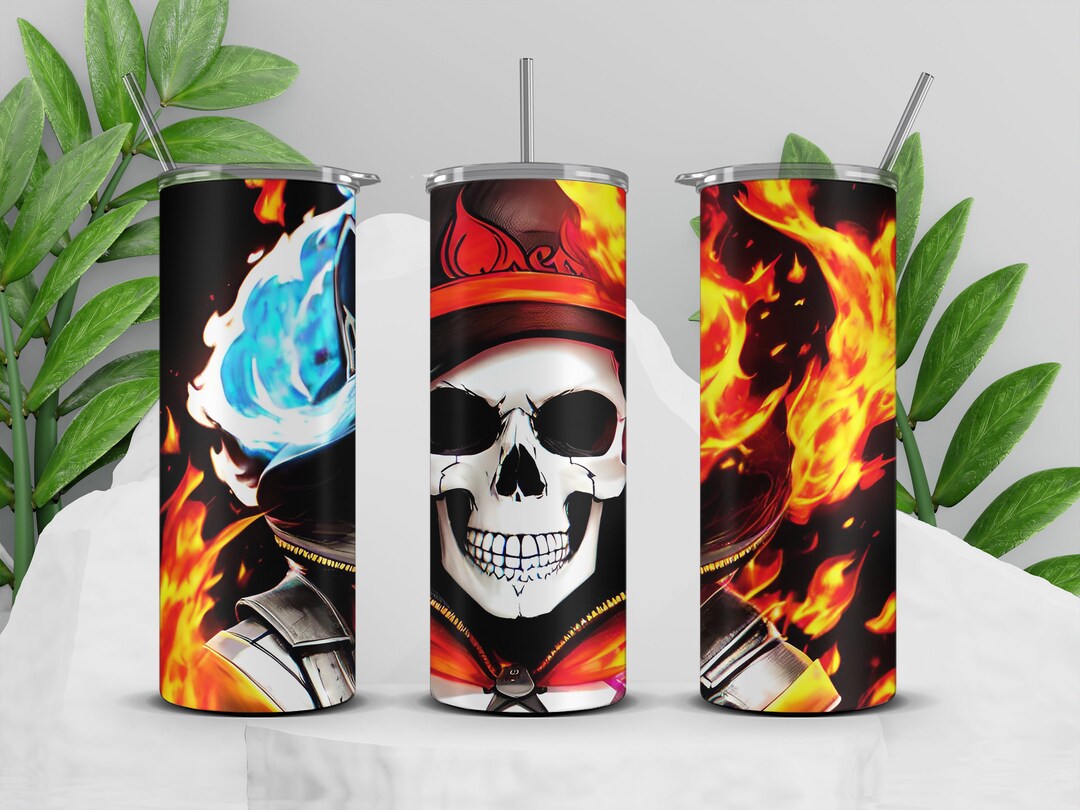 Melted Skull Tumbler Wrap PNG, Skull Halloween Tumbler Wrap, Skull Fire