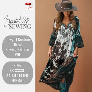 Cowgirl Couture Sewing Pattern Dress PDF ,Boho Long Dress pattern, Maxi Dress Pattern ,Woman PDF sewing printable pattern
