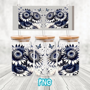 Sunflowers - Watercolor Style - Frosted Glass Libbey Can Wrap - 16oz - PNG - Digital Sublimation Design - Instant Download