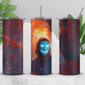 Horror Halloween Tumbler Wrap, Skull Fire 20 oz Skinny Tumbler Sublimation Design, Instant Download