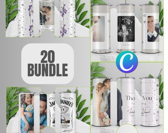 Family Photo Collage Tumbler PNG Wraps & Canva Templates, Personalized Cup Design with Family Name and Pictures, Add Photos Tumbler Bundle