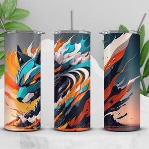 Wolf Tumbler Wrap Design, Instant Digital Download, 20 oz Skinny Tumbler Sublimation Design, Straight Tumbler Wrap PNG