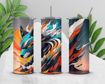 Wolf Tumbler Wrap Design, Instant Digital Download, 20 oz Skinny Tumbler Sublimation Design, Straight Tumbler Wrap PNG