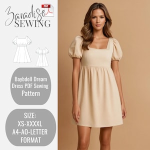 Baybdoll Traumkleid PDF Schnittmuster Plus Size 6-30 , anfängerfreundlich, US letter-A4-A0 Format ,