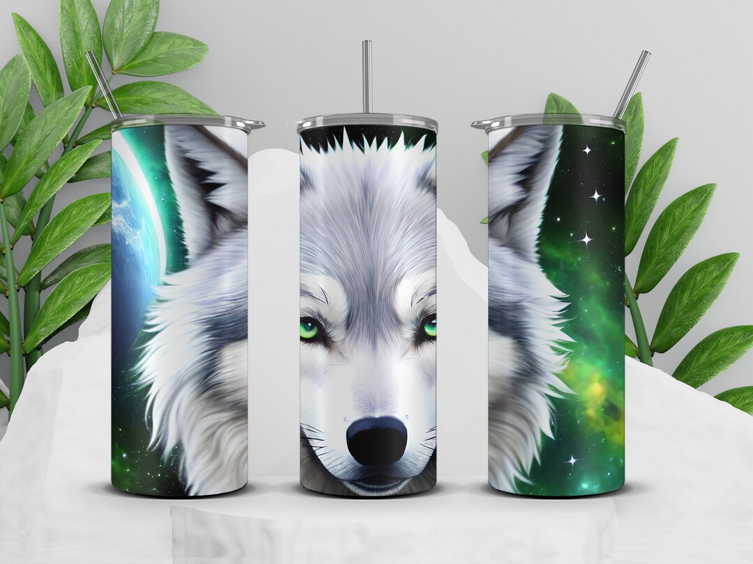 White Wolf Magical Forest Alcohol Ink 20 Oz Skinny Tumbler Sublimation ...