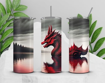 Majestic Red Dragon 20oz Skinny Tumbler, Dragon Tumbler Wrap, Fantasy Red Dragon Tumbler Wrap, Fantasy Fire Dragon, PNG Digital Download