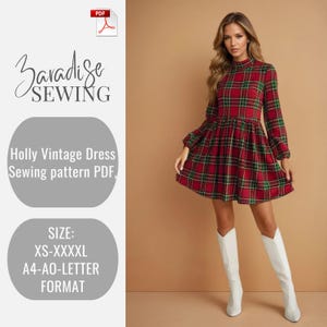 Holly Vintage Dress Sewing pattern PDF,Christmas Dress,Christmas Sleeves Dress, Women Party Night,Mrs Claus dress,Stylish Look pdf