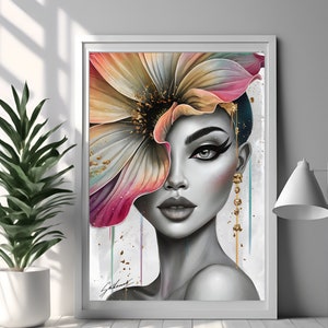 5 er Set Frauen Kopf Blumen Wandkunst/Mädchen Blumen Poster/Blumen Frau Poster/Frauen Kunst/Blumen Frau Malerei/Kopf Blumen Dekor