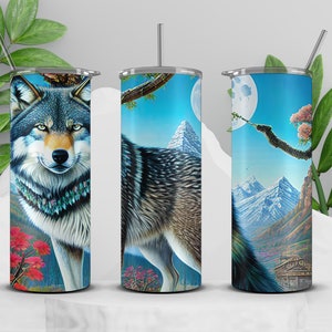 Wolf Png Tumbler, 20oz Skinny Tumbler, Sublimation Designs for Straight Tumbler, Wolf Instant Digital Download Png