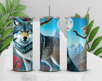 Wolf Png Tumbler, 20oz Skinny Tumbler, Sublimation Designs for Straight Tumbler, Wolf Instant Digital Download Png