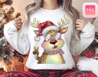 Retro Funny Reindeer With Sunglasses Xmas, Bright Color Girl Reindeer Christmas Png, Coquette Bow Dalmatian Dots Png, Kids brushstroke Png
