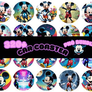 320+ Car Coaster Mickey Mouse Bundle, Sublimation Coaster, Coaster Sublimate, Instant Download, Png, Round Car Coasters, Instant Downloads,