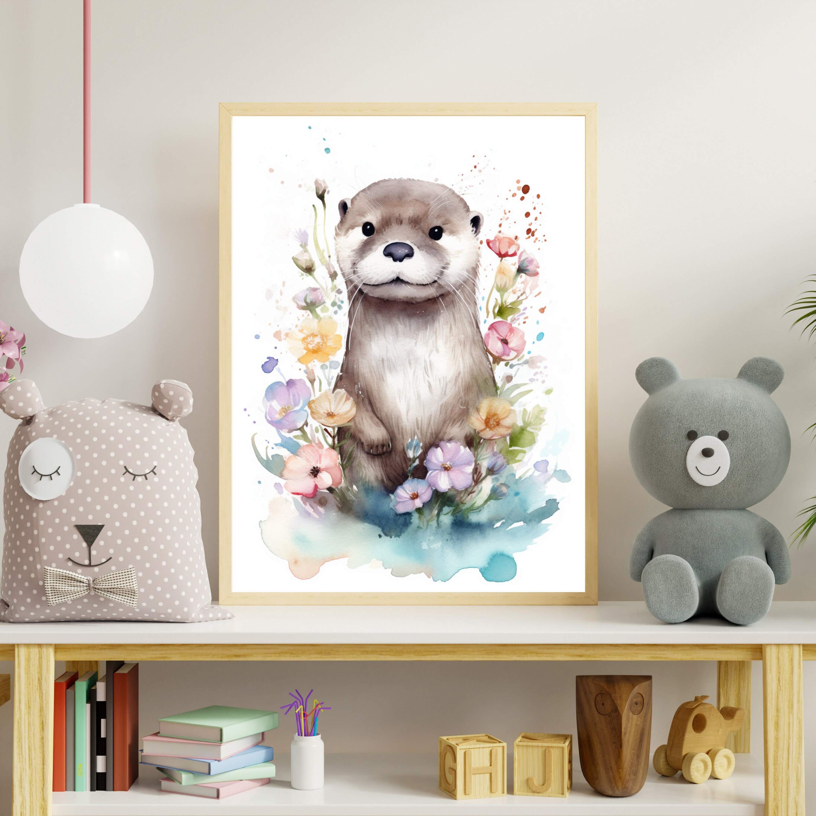 Discover Watercolor Otter Printable Wall Art Digital Print | Nursery Animal Wall Decor , No Frame