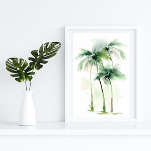 Green Watercolor Palm Tree Wall Art Decor | Aesthetic Wall Art | Tropical Pastel Downloadable Art Print | Pastel Wall Art
