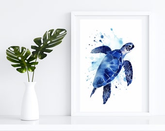 Watercolor Turtle Wall Art Print | Nautical & Maritime Room Decor | Downloadable Poster | Pastel Hamptons Aesthetic | Beach House Art