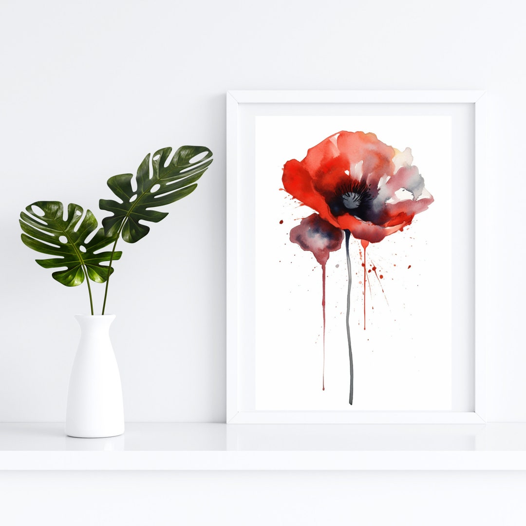 Single Poppy Flower Watercolor Art Print | Abstract Red Pastel ...