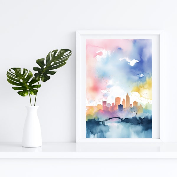 Abstract Pittsburgh Skyline Watercolor Wall Art Print | Pastel Room Decor | Instant Download | Printable Poster Print | Abstract Art