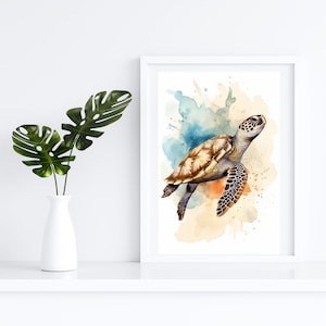Watercolor Sea Turtle Wall Art | Nautical & Maritime Room Decor | Downloadable Print | Classy Hamptons Aesthetic | Beach House Art