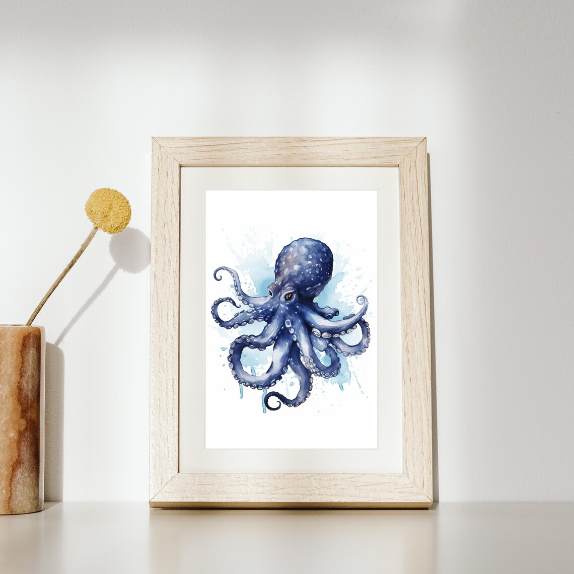 Watercolor Octopus Wall Art Navy Blue Nautical &amp; Maritime Room Decor ...