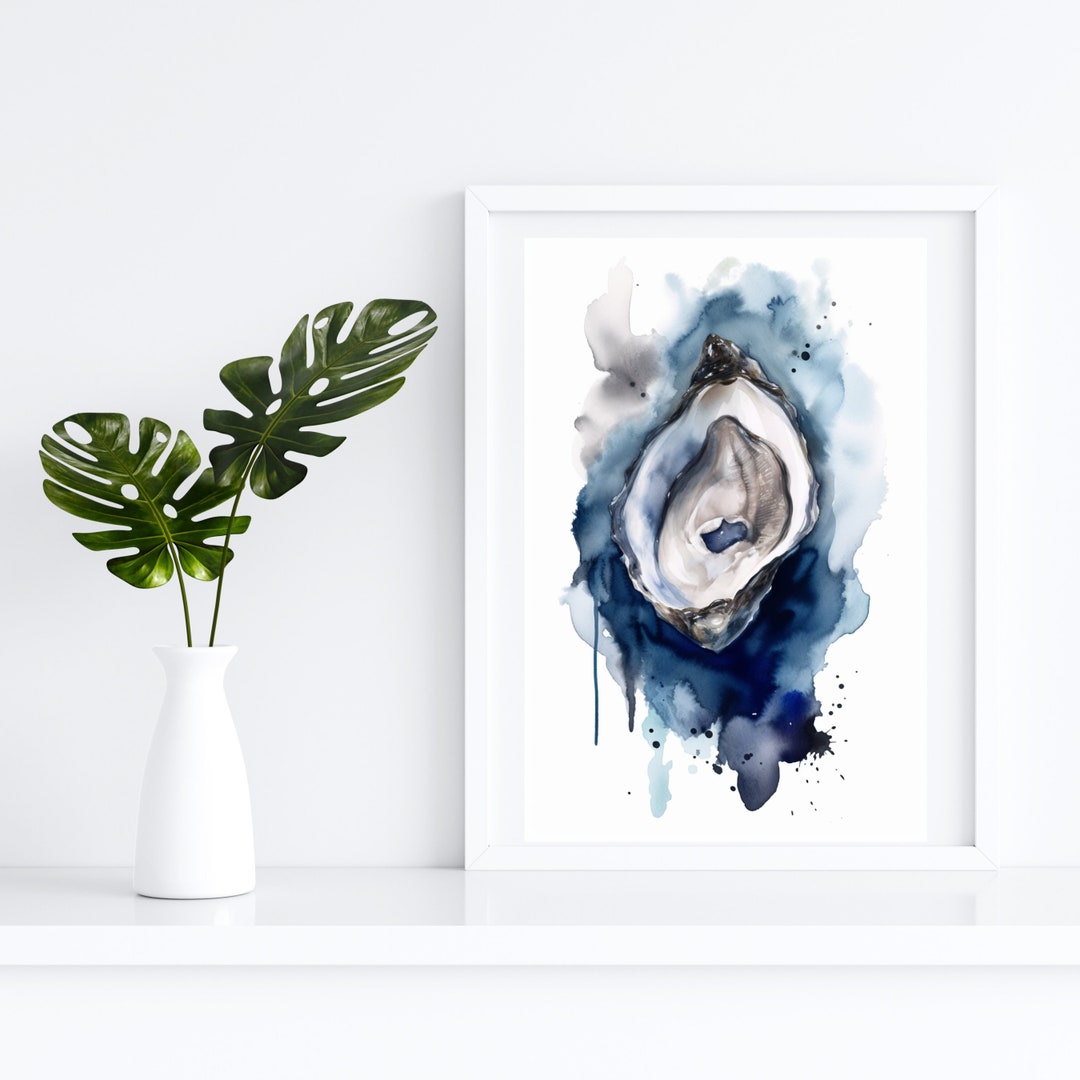 Oyster Wall Art Print Watercolor Nautical & Maritime Room Decor