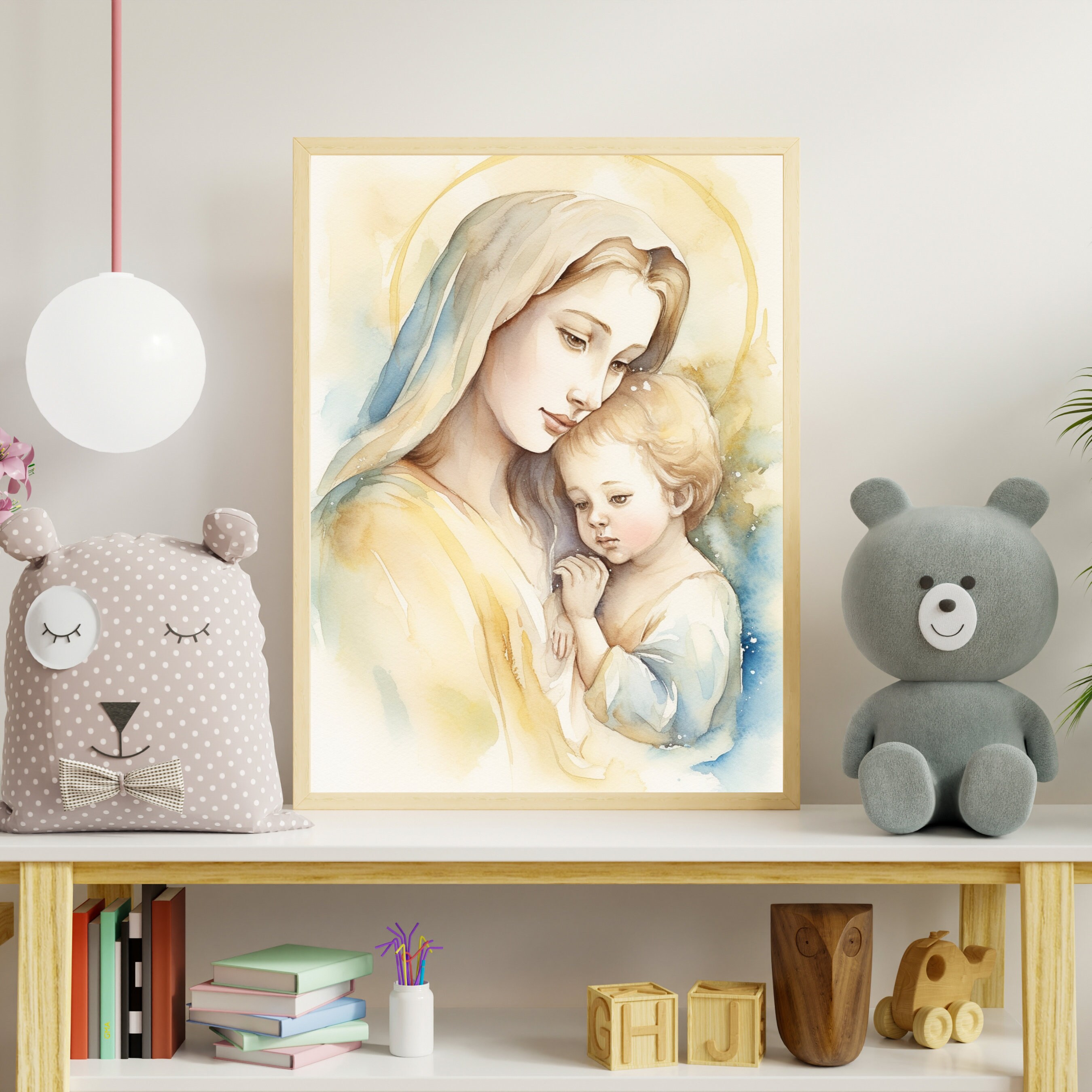 Virgin Mary & Baby Jesus Watercolor Pastel Wall Art Print - Etsy